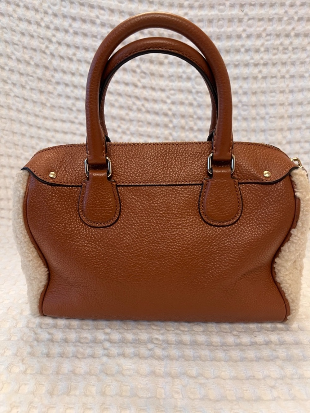 Coach Mini Bennett Satchel Brown Leather Cream Shearling Panels Hang Tag EUC - Picture 7 of 13
